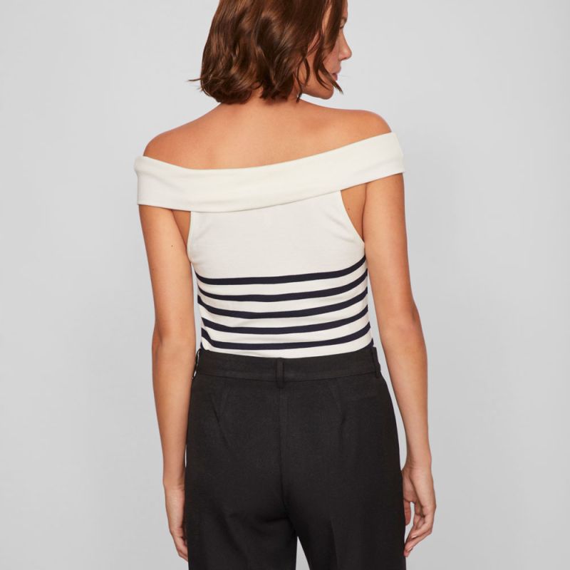 Top épaules dénudés marinière cloud dancer Femme VILA