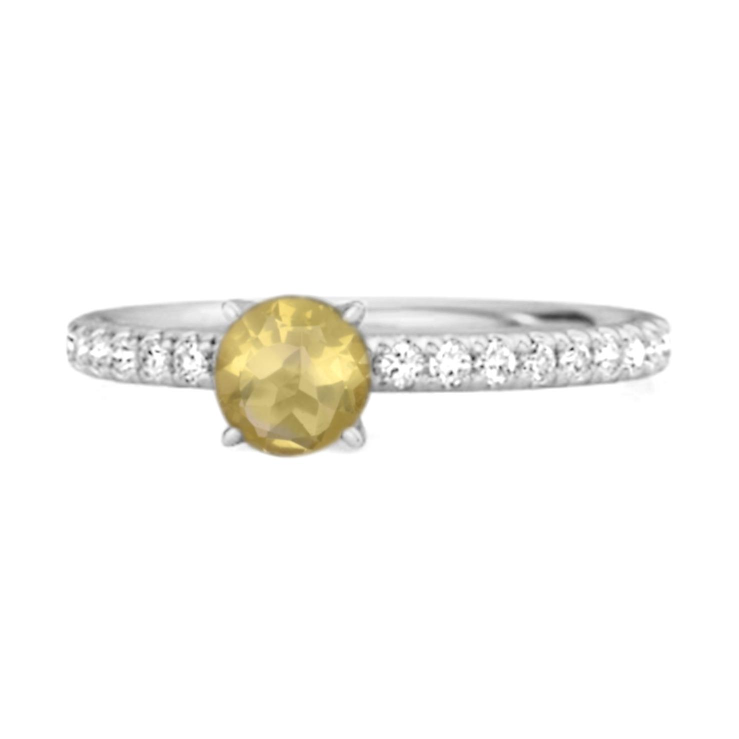 Lemon Quartz Round Soliatire Ring - 925 Sterling Silver 6.5 белого золота