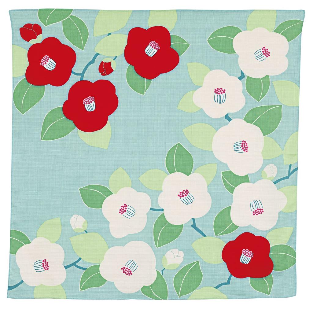Musubi Furoshiki 70 Himemusubi Adeline Klam Camellia Turquoise 70cm Organic Cotton