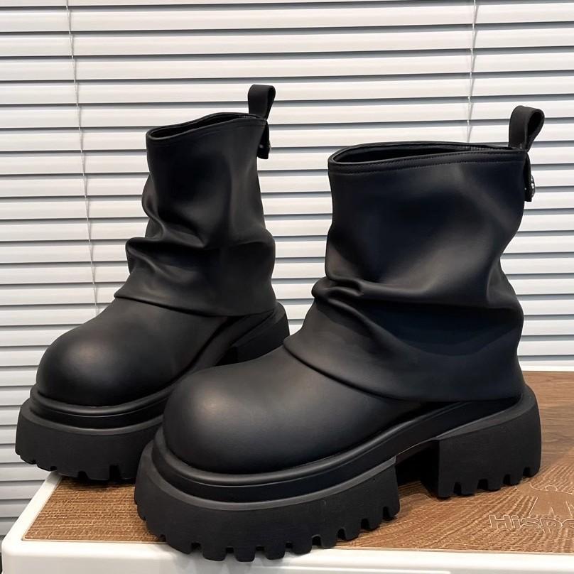 Just in the fashionable season~ Korean version of thick-soled thick-heeled pleated trouser tube boots women's stacking boots 2025 autumn and wint