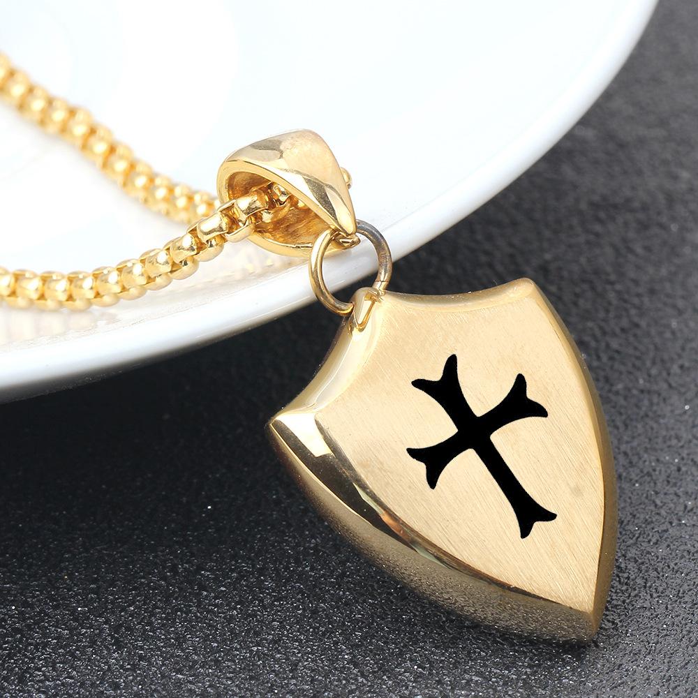 European and American Vintage Laser Engraving Cross Expeditionary Force Shield Necklace Fashion Pendant