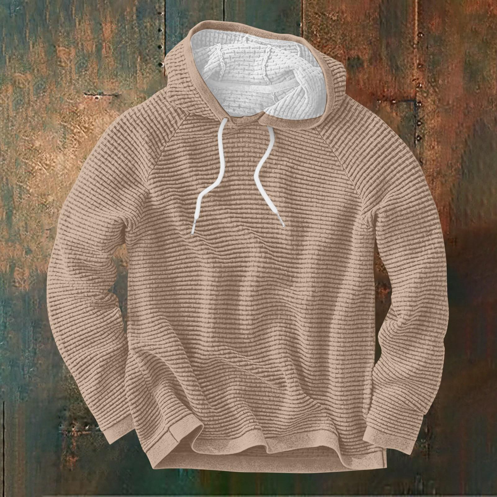 Мужской повседневный и модный свитер с длинными рукавами и капюшоном L хаки — фото 4