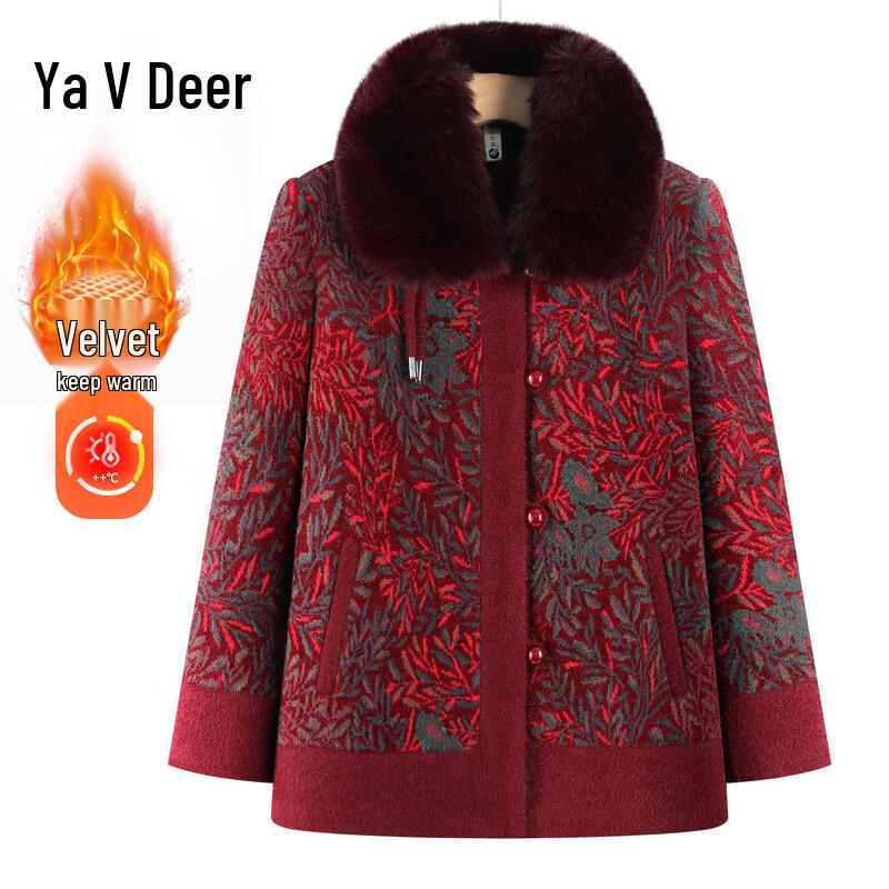 

Yalu Women s Elegant Jacquard Mid-Length Fur Collar Coat 3XL