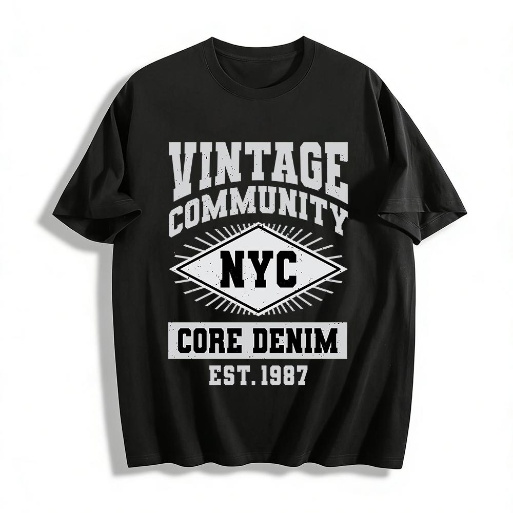 

Vintage NYC Community Core Denim Tee Est 1987 Retro Casual Top Pure cotton T-shirt XXS