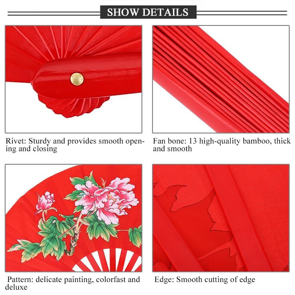 Folding Fan, Chinese Style, for Kung Fu, Tai Chi, and Dance, Easy to Open and Close, Folding Fan, Decorative Gift, Includes Fan Bag (Red)
