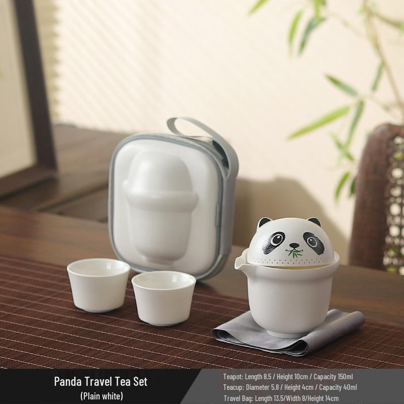 Portable Ceramic Panda Tea Set: Includes Teapot and Two Teacups - Perfect for Travel or Business Gifts