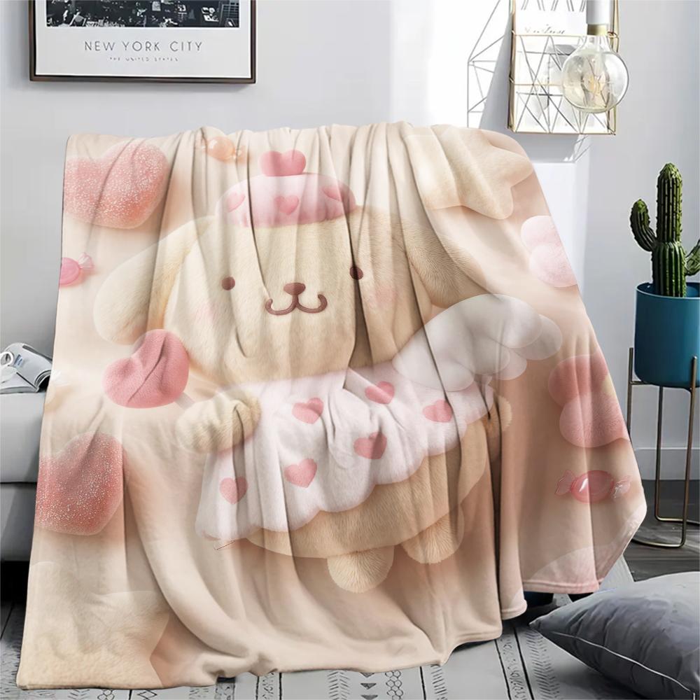 1PC Pompompurin Print Flannel Blanket, High quality All Seasons, Home Decor, Warmth and Comfort, Perfect for Christmas Gifts