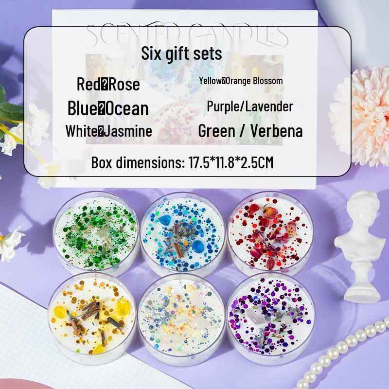Glitter Crystal Aromatherapy Candle Set with Dried Flowers & Shells - Soy Wax Gift