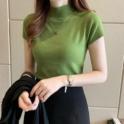 2024 Women's Slim Fit Knitted Half Turtleneck Short-Sleeve Sweater Top