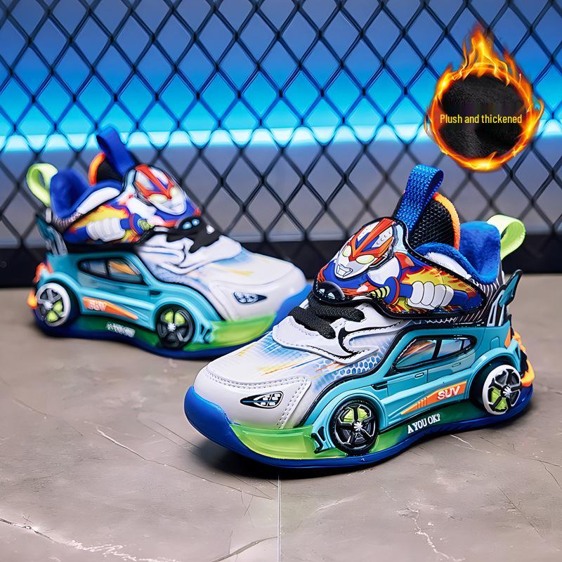 Ultraman Boys' Fleece-Lined Winter 2025 Cotton Running Shoes with Lights