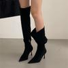 Temperament High-heeled Over The Knee Boots Pointed Toe Suede Women's Autumn Winter Side Zipper Long Stacked Boas Femals Shoes