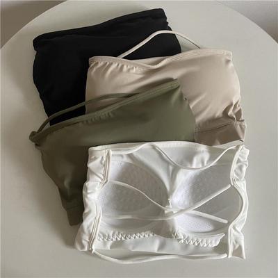 Eisige Seide Trägerloser Bandeau-BH mit Brustpolstern - Anti-Exposition, Kreuzrücken, Push-Up