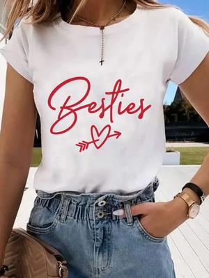 (Asian Size) Graphic Tee T Trend Love Heart Cute 90s Clothing Casual Fashion Print Female Casual  Women's Top Lady Short Sleeve T-shirt