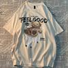 Original American Retro Teddy Bear Print Short Sleeved T-shirt For Men Women Couple Fashion Label Harajuku Pure Cotton Tee