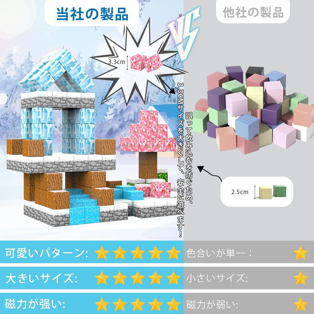 AMYCOOL Magnetic Blocks 54PCS Magnetic Cube Forest World Winter Snow Cherry Blossom Puzzle Toy Large Size 33mm 3D Puzzle Building Blocks Architectural