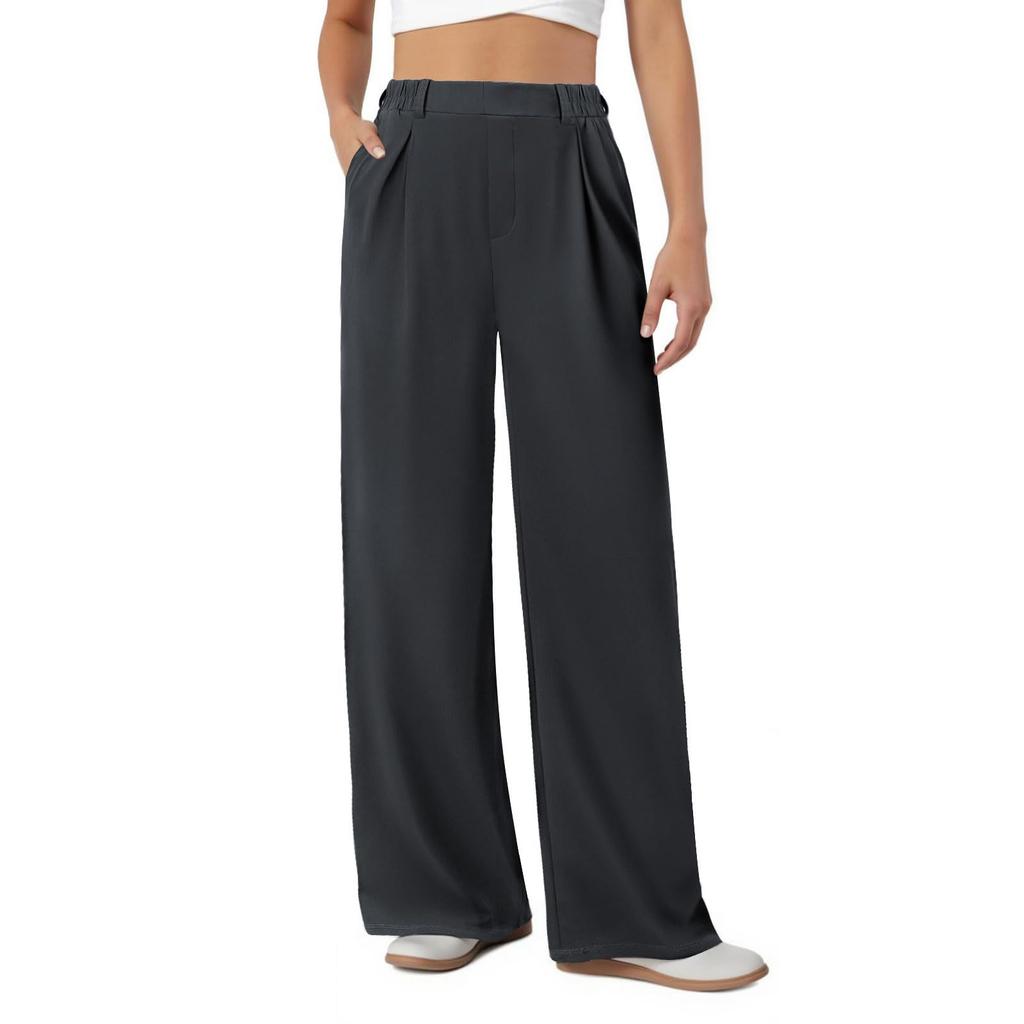 Stylish Women's Formal Trousers, Work Trousers, Business Casual Trousers, Wide-leg, Loose-fitting, High-waisted, Solid Color Casual Trousers