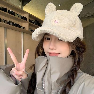 1pc Women'S Cute Rabbit Ears Plush Baseball Cap,Warm Casual Bonnets Women Suitable for Winter Outdoor Daily Wear Party