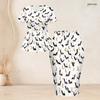 Women Plus Size White Short Sleeve Round Neck Halloween Print Peplum Top And Pencil Skirt Set
