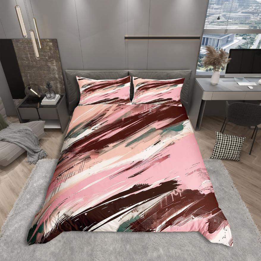 Comforter Homewish Modern Abstract Art Pink Orange Stripes Geometric Bedding Set Oil Printing Reversible Decor