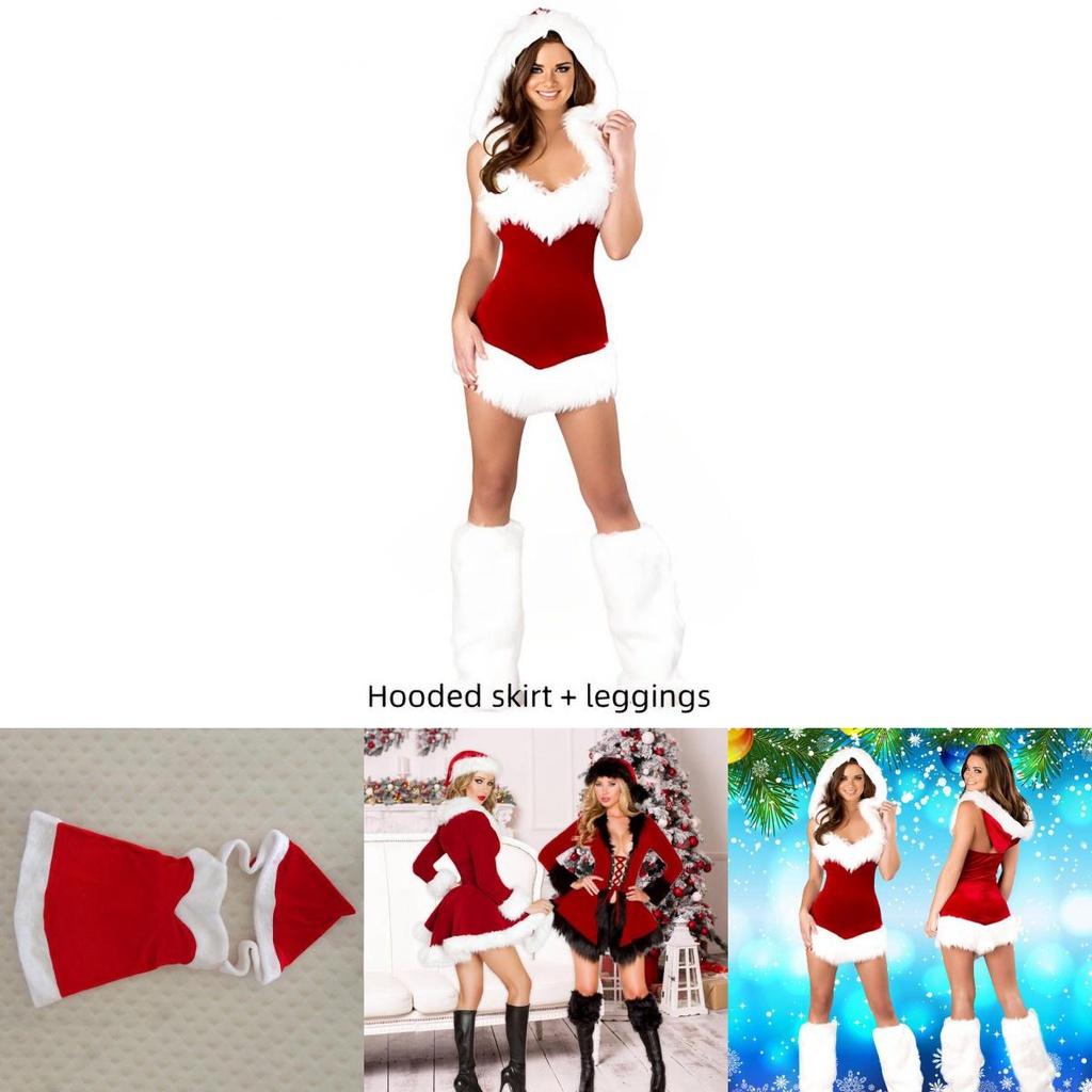 Women's Sexy Santa Outfit Red Tube Top Dress Xmas Cloak Cosplay