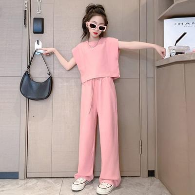 Girls' Summer Outfit Set Summer Fashion Stylish Casual Versatile Lady-like Short Sleeve Two Piece Set for Older and Middle-aged Children