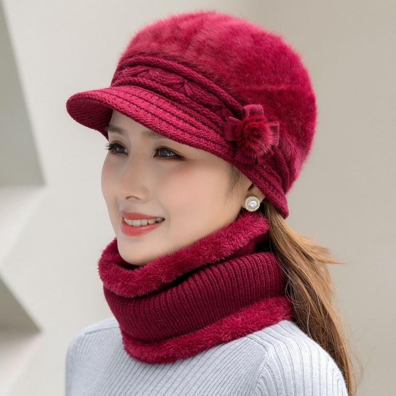 Women Winter Hat Keep Warm Hat & Scarf Knit Suit Fashion Hat for Women Casual Flower Knitted Hat