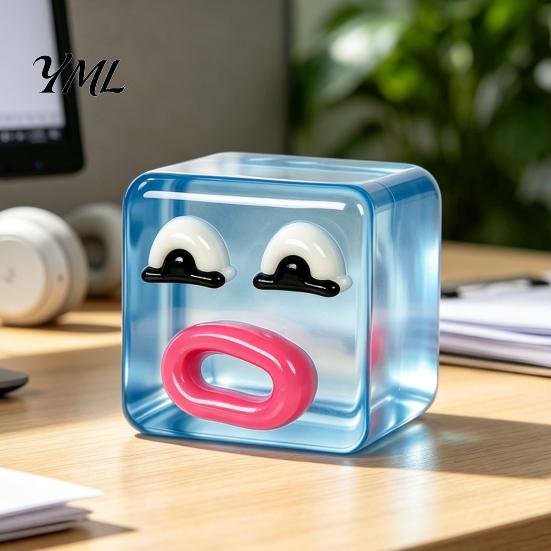 TPR Clear Cube Toy Cartoon Expression Stress Toy, Anxiety Relief Sausage Lip Squeeze Sensory for Relaxation