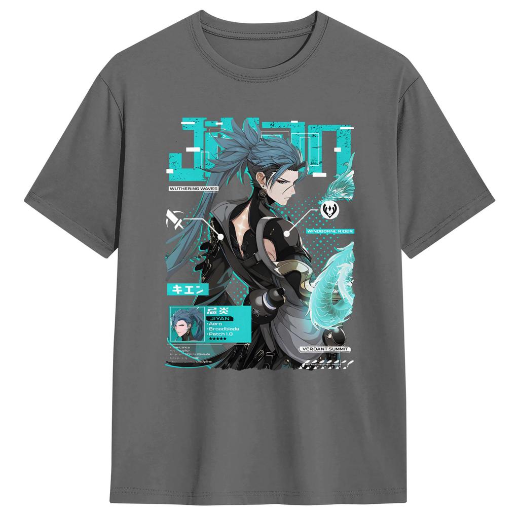 Wuthering Waves Characters Tshirt Summer Jiyan Pure Cotton Tshirts For Male Harajuku Casual Tee Shirt Short Sleeve Top Tees