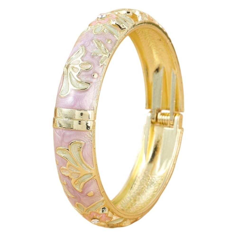 Blumiges Vintage Cloisonné Armreif Emaille Damen Handarmband Buntes Blumenarmband Damen