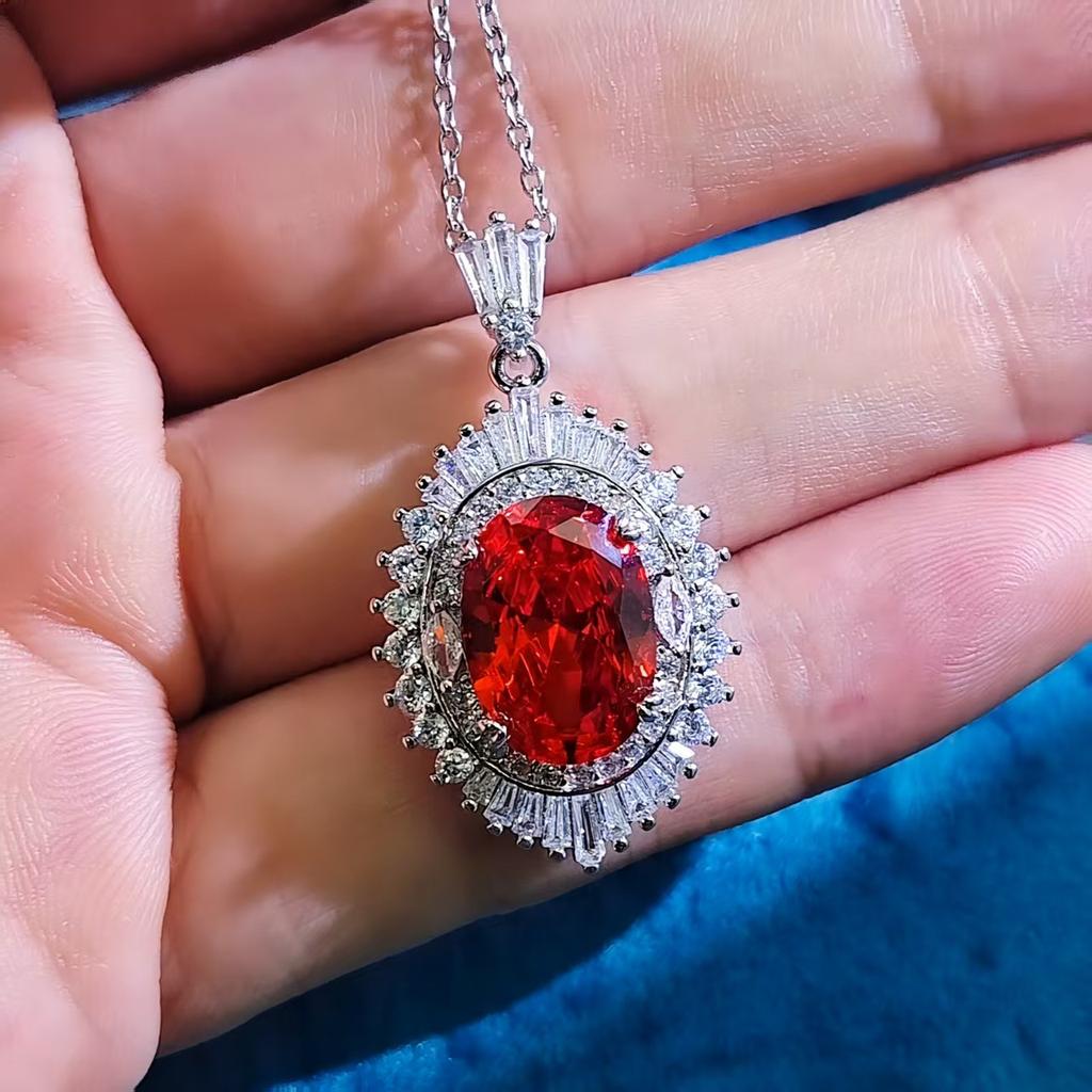 Fashion Jewelry Color Treasure High Carbon Diamond Pendant Necklace Female Simulation Pink Tourmaline Amethyst Citrine Clavicle Chain