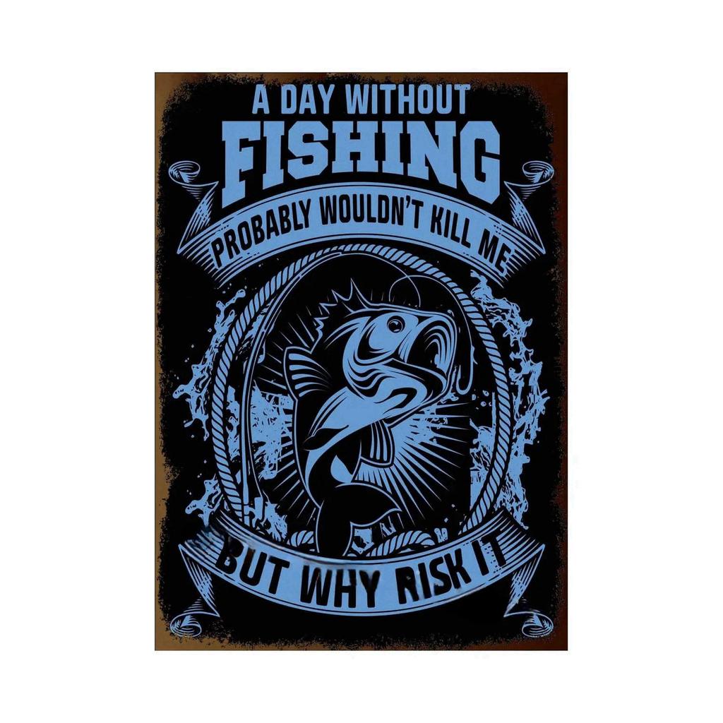 Fishing Metal Tin Sign Fishing Sign Vintage Metal Plate for Wall Poster Farm Art Decoration Stickers Plaques 8X12 Inch