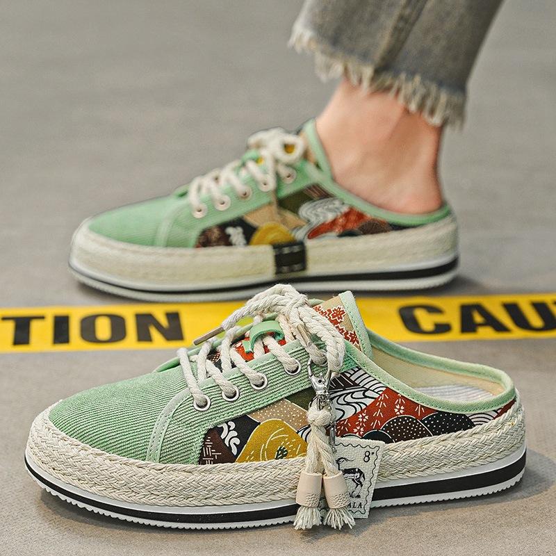 

Summer half-support one-pedal lazy shoes men s 2024 new men s shoes casual trendy shoes men s straw fisherman shoes 44