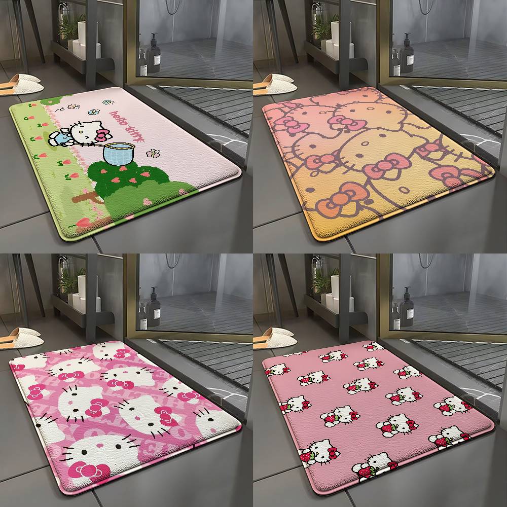 Cute C-hellokitty-S Floor Mat Pattern Printed Flannel Door Mat, Suitable For Bathroom, Living Room, Home Decoration