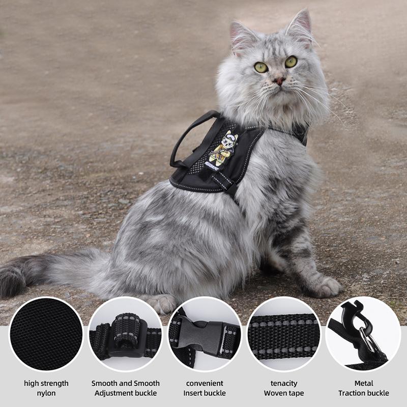 Lightweight Tactical Cat Harness and Leash Set Breathable Adjustable Escape Proof Pet Vest for Active Cats Working Training