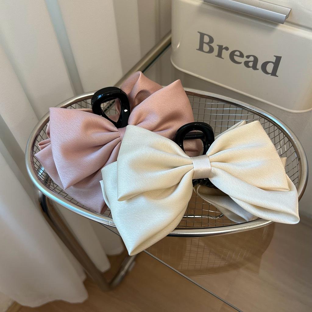 Large Double sided Bow Clasp Clip Korean Fashion Hair Crab  Satin  Hair Shark Clip Back Head Spoon Hair Clip