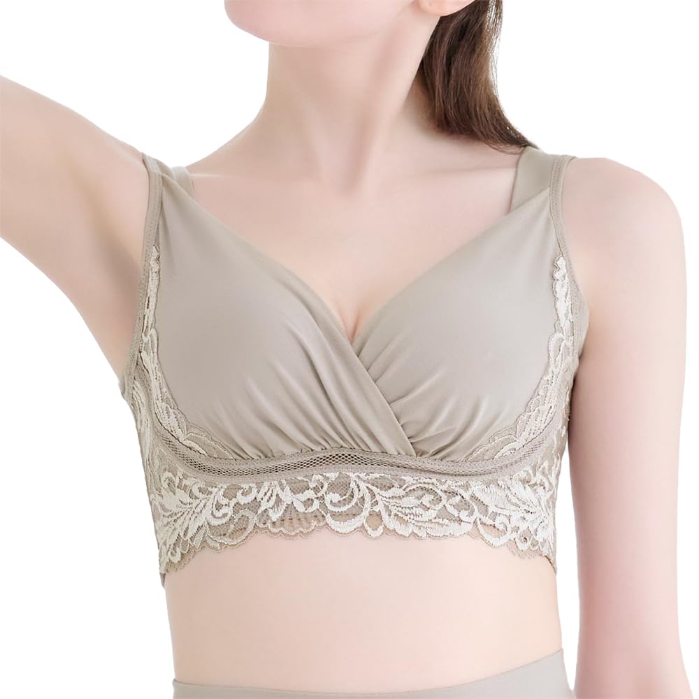 New shaping cotton blend catcher cup lace bra M [Bradelis York] Non-wired bra, 24, taupe,