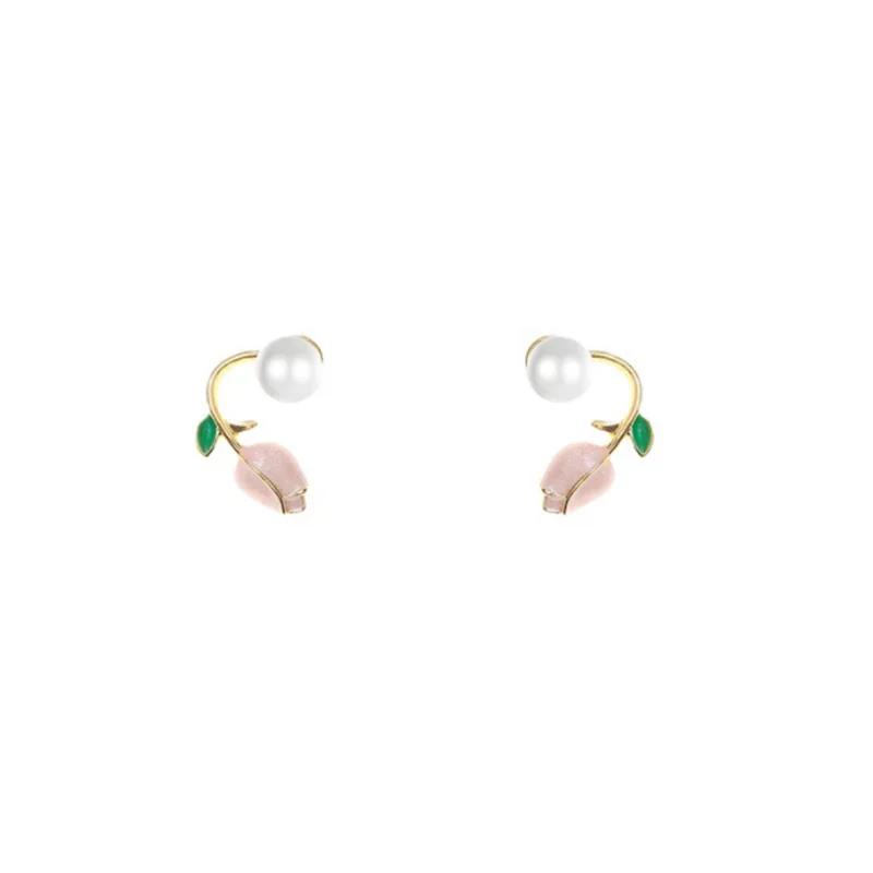 Pearl Tulip Earrings Stud Earrings for Women Korean Creative Design Temperament Personality Jewelry Girl Gift Brincos