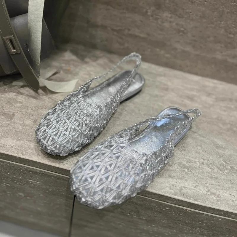 Summer New Niche Design Woven Breathable Rear Trip Strap Sandals Hollowed Out Soft Sole Wrapped Head Shoes Women