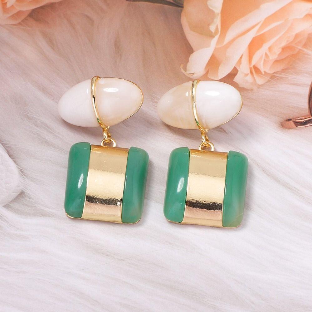 Creative Geometric Square Dangle Earrings Charm Color-block Vintage Stud Earrings Jewelry Accessories Ear Stud