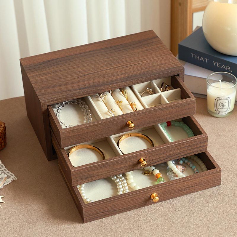 Elegantní vícevrstvá dřevěná šperkovnice s velkou kapacitou na náhrdelníky, náramky a prsteny