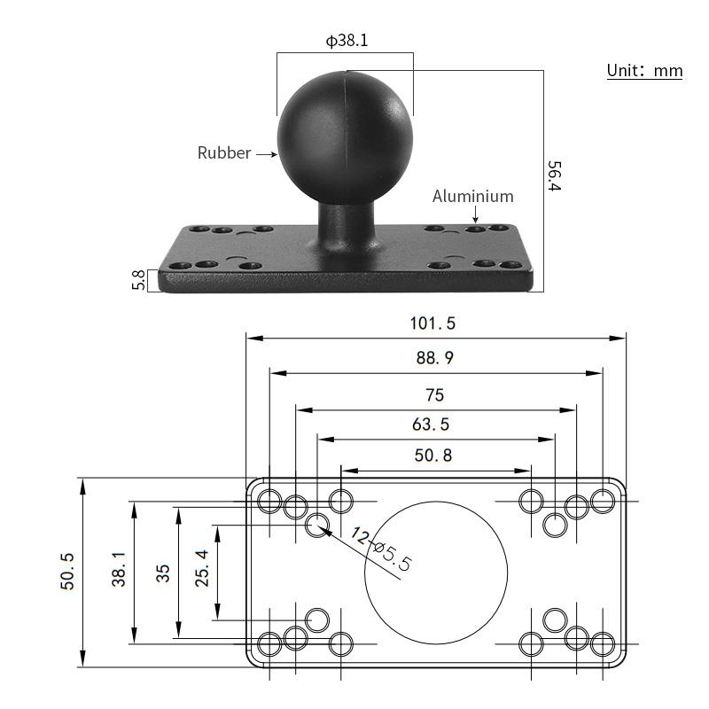 1.5" Ball Fishfinder Mount and Universal Mounting Plate with 15cm Double Socket Arm for Boats/kayak  Compatible with Garmin