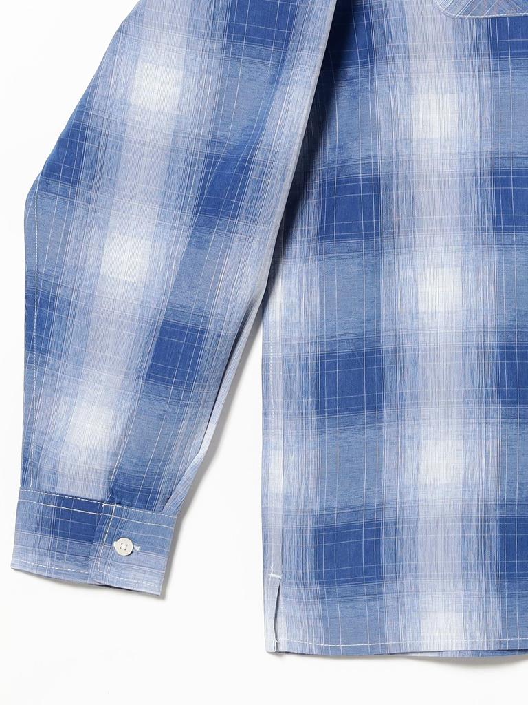 B:MING LIFE STORE by BEAMS Men's Large/Small Polyester Check Open Collar Shirt, Blue, Size M