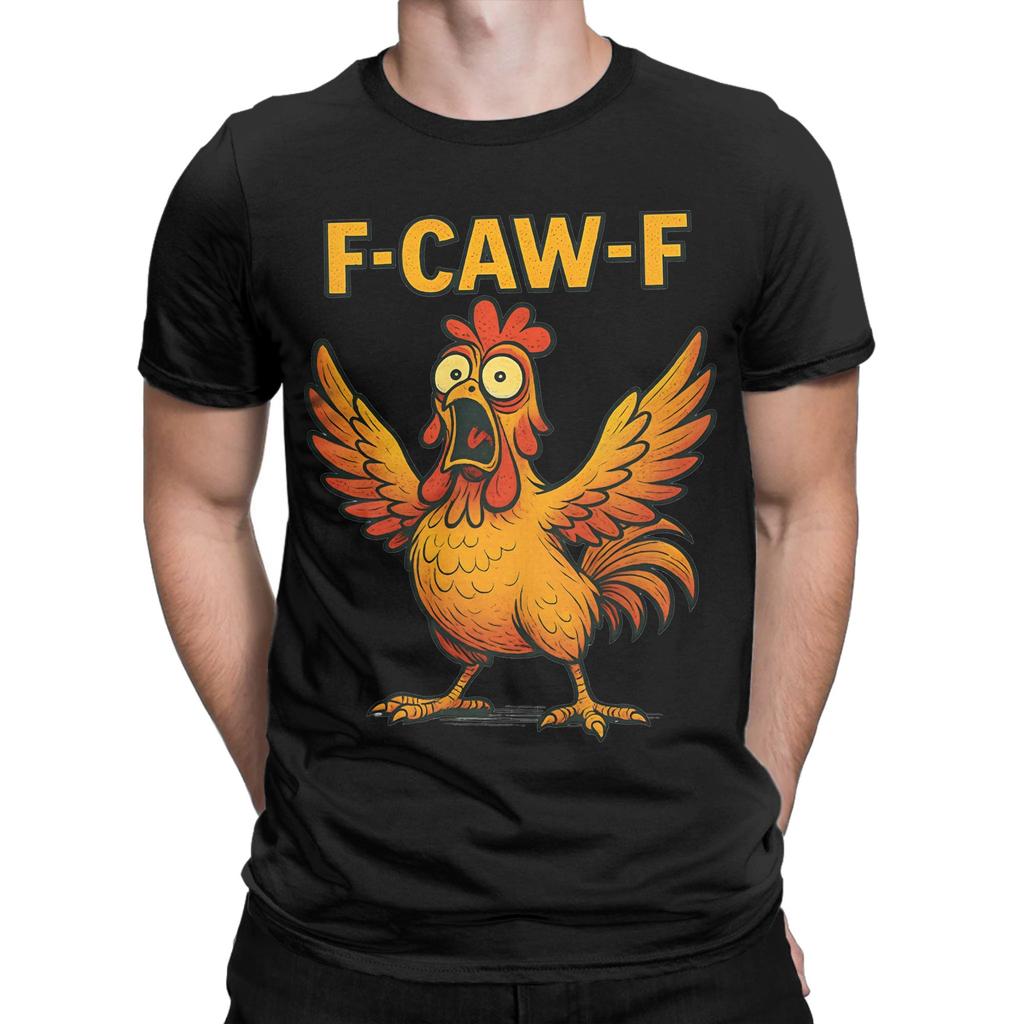 Men's T-Shirts Funny F-Caw-F Chicken Screaming Rooster Meme Humor 100% Cotton Tee Shirt Short Sleeve  T Shirt O Neck Tops Unique