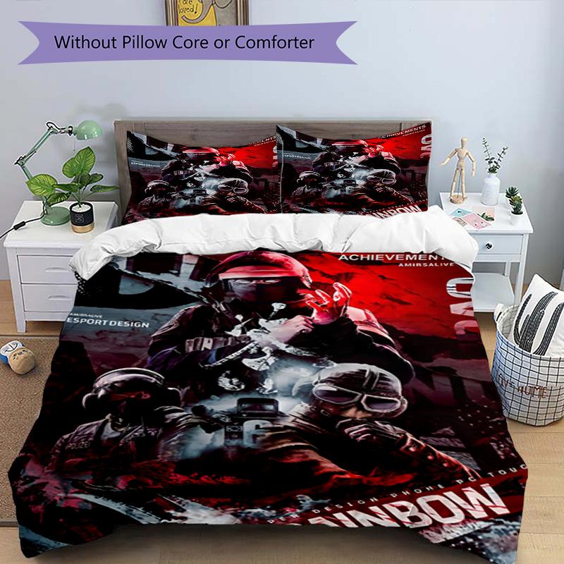 3pcs Rainbow Six Siege Bedding Set Duvet Cover Closure Includes 1 Duvet Cover & 2 Pillowcases, Soft and Comfortable for All Seasons.