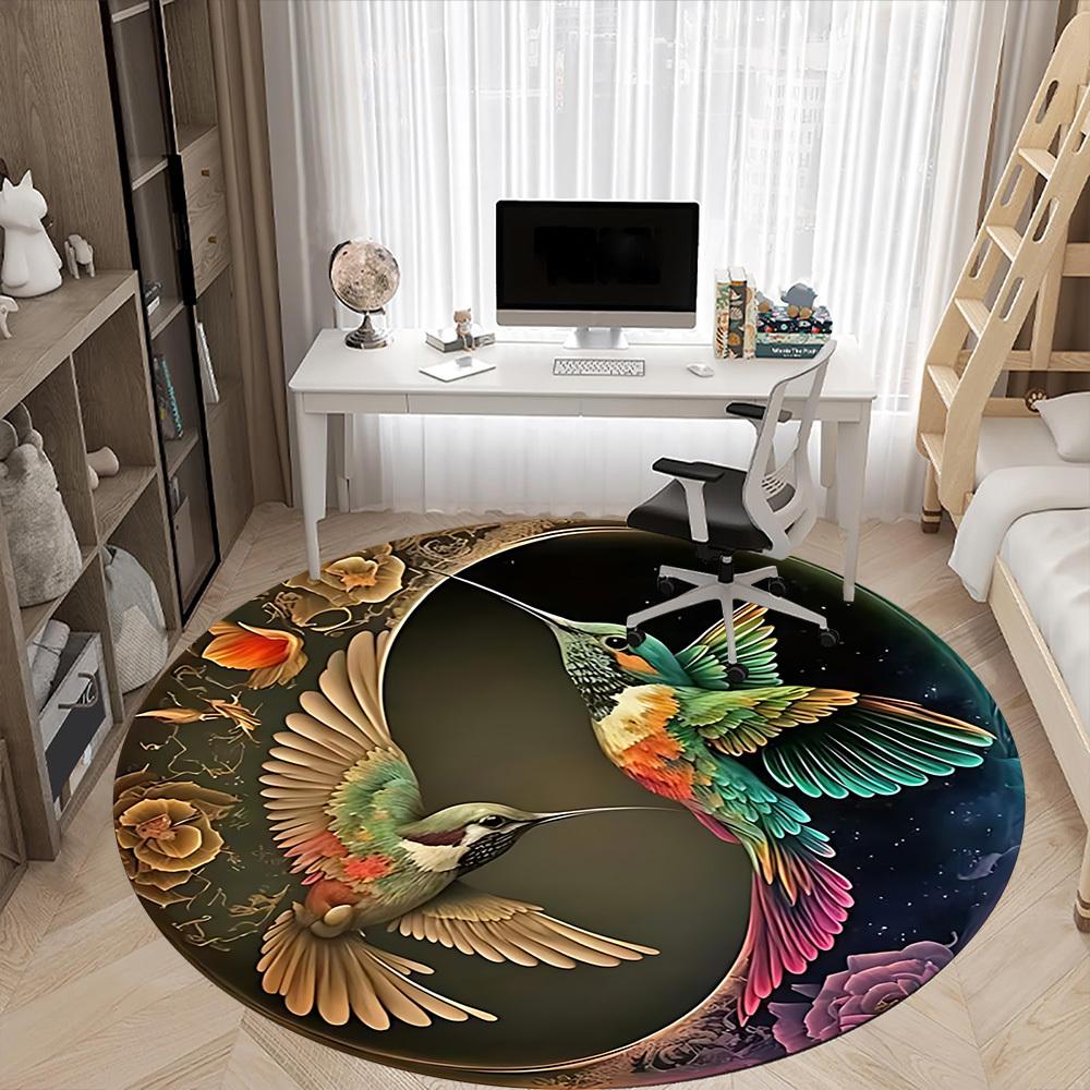 1pc Hummingbird Artwork Chair Carpet for Office, Round Non Slip Durable Large Size Office Carpet, Suitable for Office