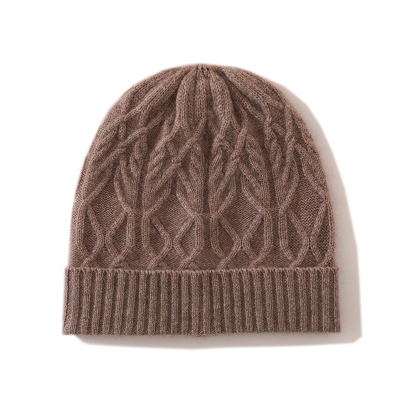 Cashmere Autumn and Winter New Style Women's High End Solid Color Cable Thickened Warm Fashion Knitted Casual Hat