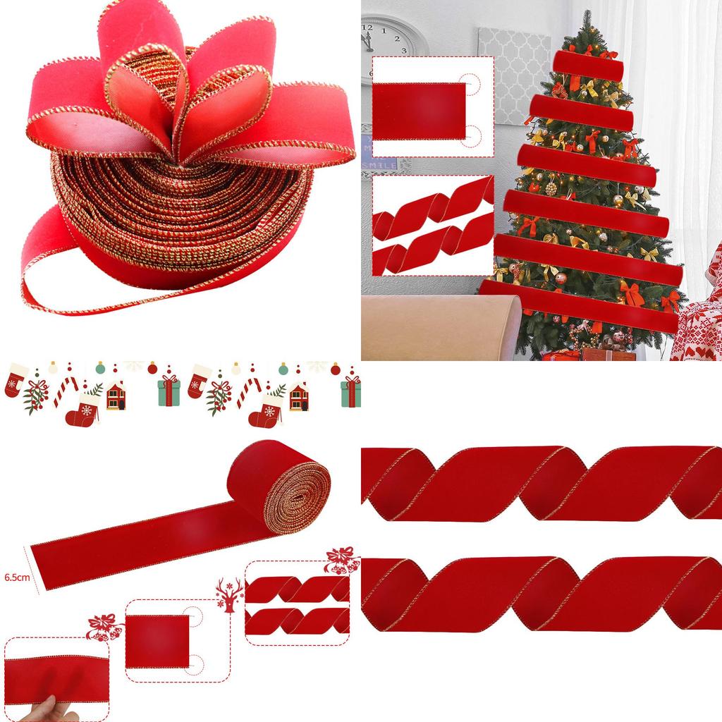 Stilvolles 10 Meter Weihnachts-Samtband in Rot mit Goldrand für Feiertagsbastelarbeiten