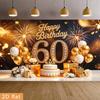2D Black Gold 60th Happy Birthday Fireworks Backdrop Banner