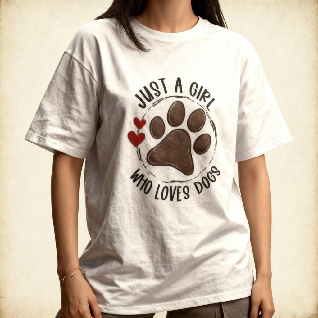 Just A Girl Who Loves Dogs T Shirt Dog Mom Cute Paw Graphic Tee White