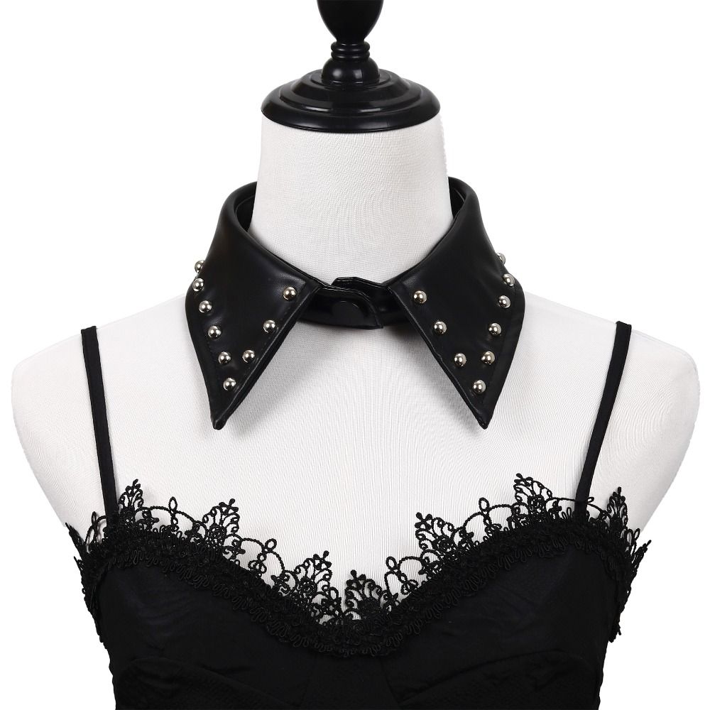 Detachable Black Leather Fake Collar Pu Punk Style Collar Cool Rivet Collar  Photo Props